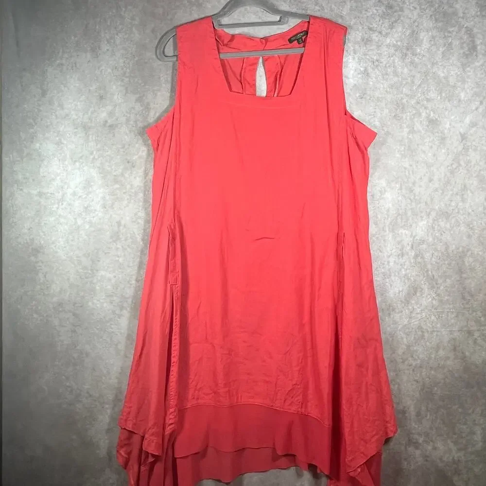 For Cynthia Swing‎ Dress Womens 1X Pink Linen Blend Sleeveless Vacation Beach